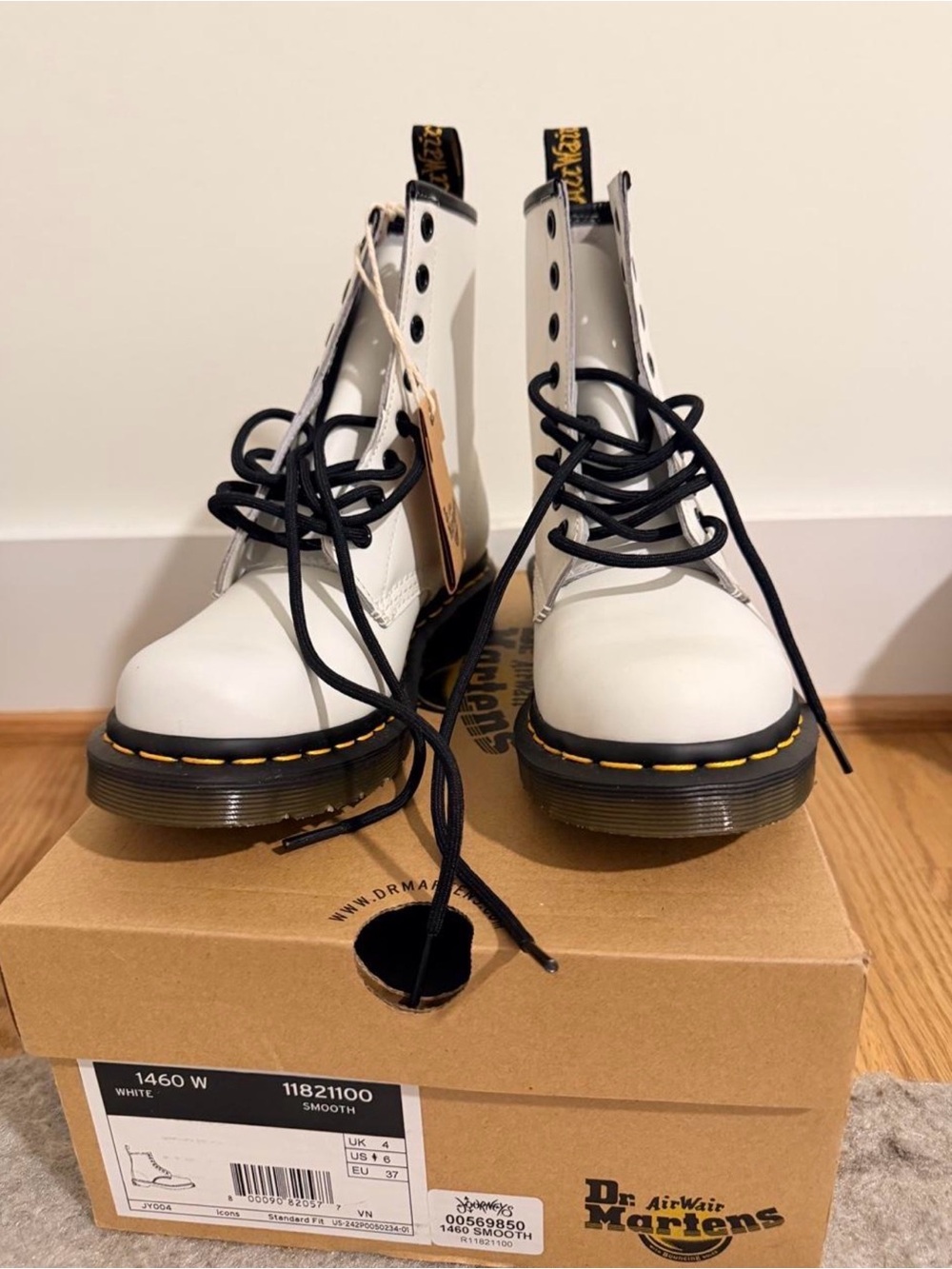 Dr. Martens White Smooth Leather Platform Lace-Up Boots